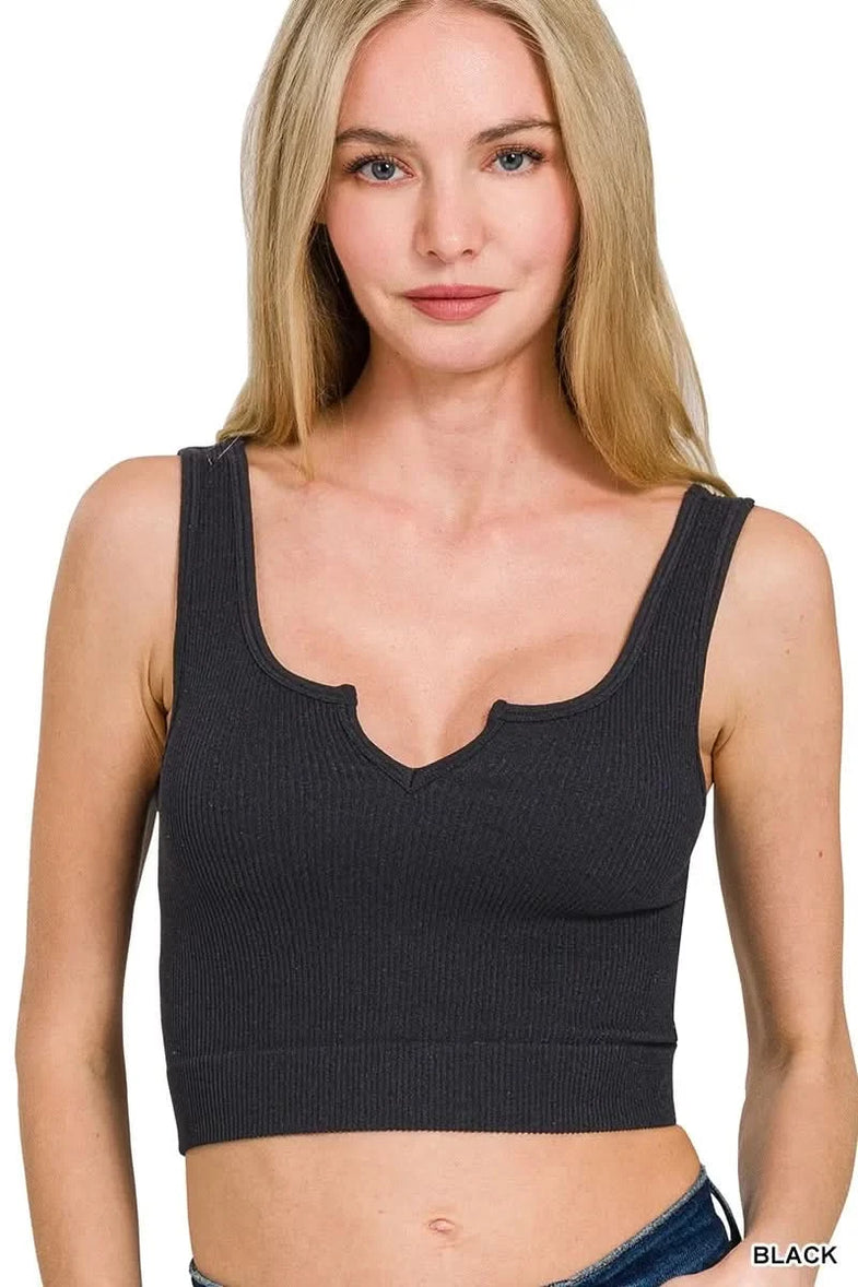 Zenana Seamless Split Neck Bra Tank Top - SwagglyLife Home & Fashion